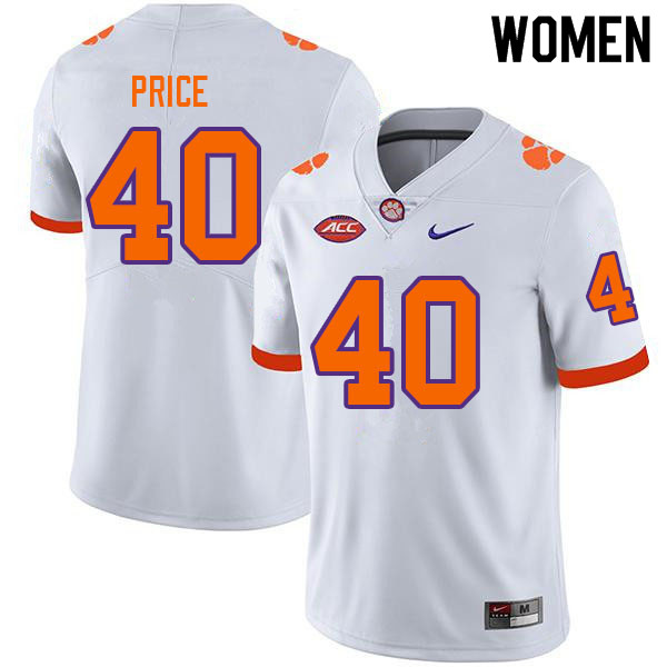 Women #40 Luke Price Clemson Tigers College Football Jerseys Sale-White